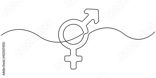 Continuous one line drawing of male and female gender symbol. vector illustration, Male gender icon line continuous drawing vector. One line Male gender icon vector background. Male gender. Continuous