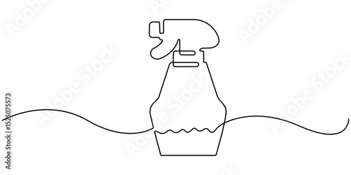 Disinfectant Spray Continuous Line Editable Stroke Icon, Detergent spray bottle dispenser vector. One line continuous drawing illustration. Hand drawn linear silhouette icon. Cleaning product.