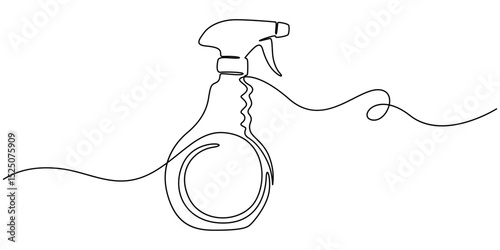 Disinfectant Spray Continuous Line Editable Stroke Icon, Detergent spray bottle dispenser vector. One line continuous drawing illustration. Hand drawn linear silhouette icon. Cleaning product.