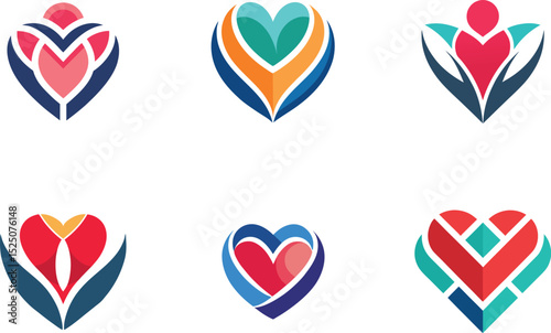 Colorful abstract heart logo designs perfect for branding projects needing a unique scalable graphic for business cards websites or social media