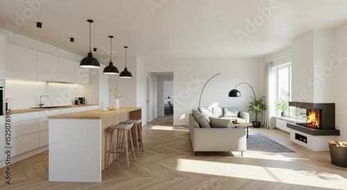 Bright open plan kitchen living area design