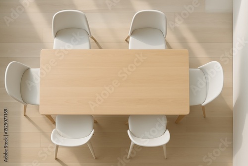 Minimalist Wooden Table with Six Chairs Top View photo