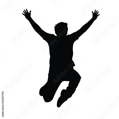 Silhouette of a Man Jumping with Arms Raised in Celebration
