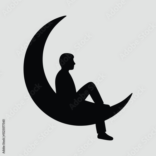 Silhouette man sitting on crescent moon Illustration Vector