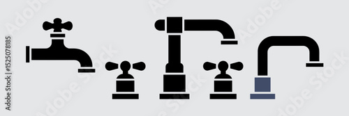Icon set of faucets with different handle types on white background