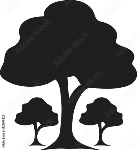 Silhouette of Large and Small Trees Illustration Isolated on White