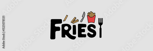 Vector sheet with fries text and simple utensil illustrations