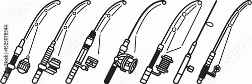 Vector icon sheet of various fishing rods