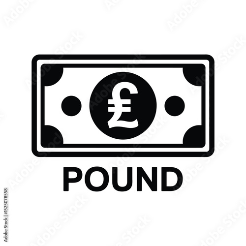 Pound Sterling Banknote Icon Black and White