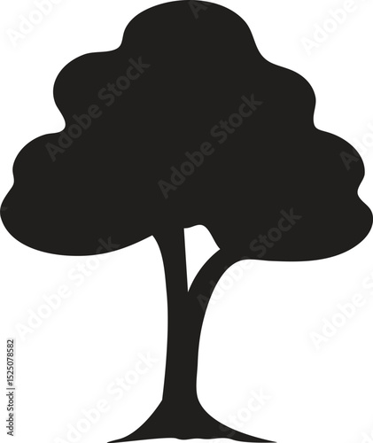 Single Tree Silhouette Illustration Isolated on White Background