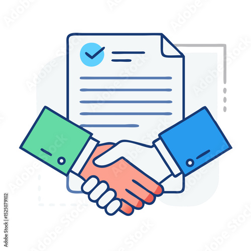 Business agreement with handshake and signed document