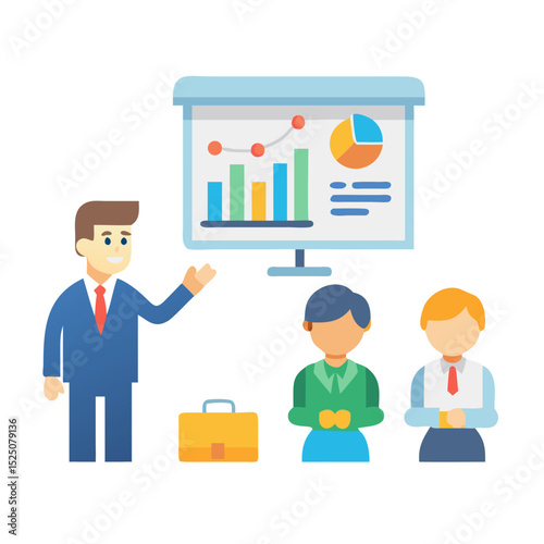 Business presentation with employee and screen