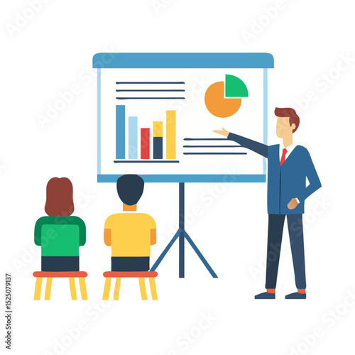 Business presentation with employee and screen