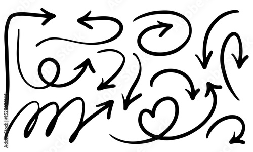 Collection Set of handdrawn black arrows.