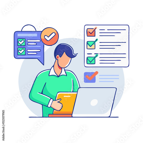 Employee Creating Checklist and Managing Tasks on Laptop