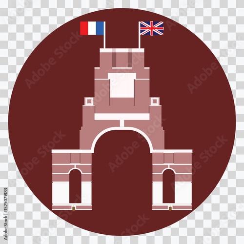 Thiepval Memorial to the Missing of the Somme Designed by Sir Edwin Lutyens simple vector illustration, simple of monument from france.