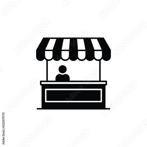 Simple Black Icon of a Market Stall with Vendor