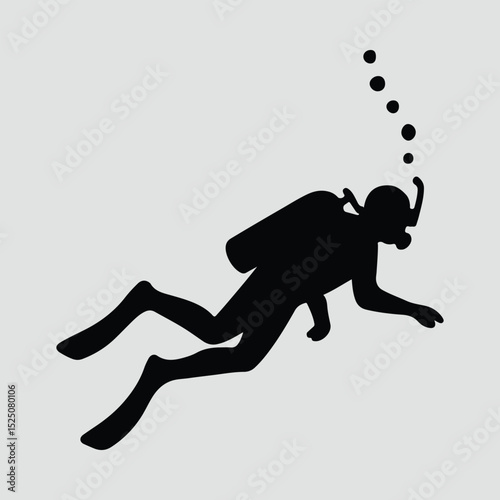 Silhouette Scuba diver with bubbles up Illustration Vector