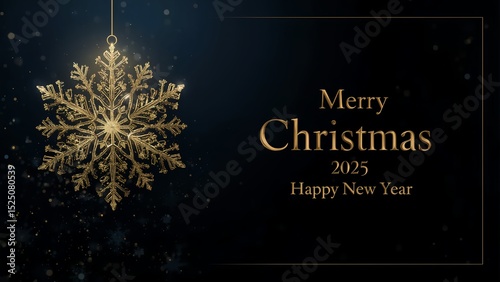 Christmas themed backgrounds and templates with premium designs,Background with dark blue and black color gradation,Large snow object with golden color,Merry Christmas 2025 and Happy New Year Greeting