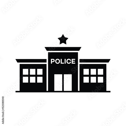 Simple Black Police Station Building Icon Illustration