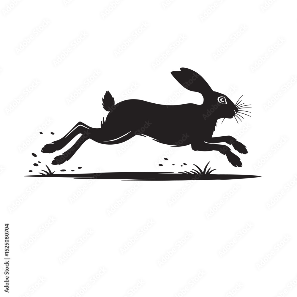 Obraz premium Rabbit silhouette vector jumping over the grass