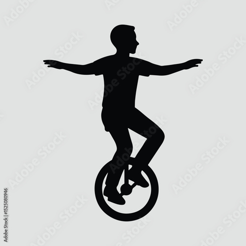 Silhouette Unicyclist performing balance stunt Flat Design Vector Illustration