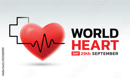 World Heart Day on September 29. Includes heart icons, EKG lines, and medical elements for use in health awareness campaigns, posters, web banners, and social media content.
