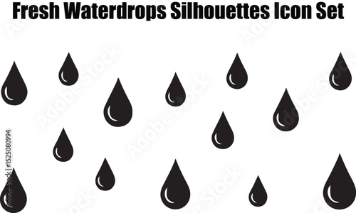 This image showcases a minimalist design featuring multiple raindrops in a simple black silhouette style against a light gray background.  The uniform size and shape create a visually striking pattern