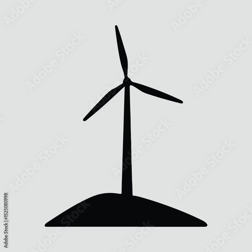 Silhouette wind turbine standing on hill Illustration Vector