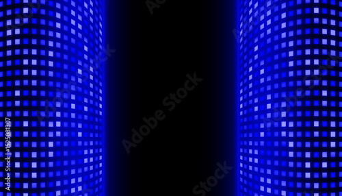 Abstract blue perspective square light technology center space black background