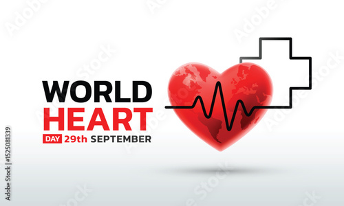 World Heart Day on September 29. Includes heart icons, EKG lines, and medical elements for use in health awareness campaigns, posters, web banners, and social media content.