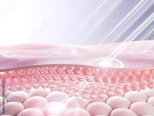 Laser shot through Saggy skin cell layer, skin and Facial treatment. 3D rendering.