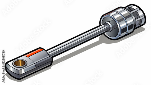 Metallic socket wrench with a long extension bar attached. Simple yet powerful tool in car mechanics. Captured with sharp detail and soft shadow on white background.

