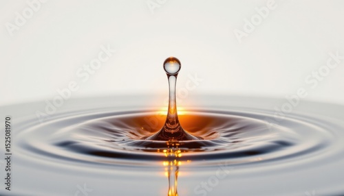 A water drop creating ripples in liquid. The image showcases the beauty and dynamics of water