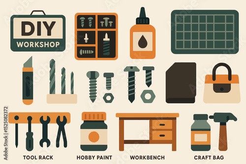 Diy workshop tools and supplies: crafting set for home projects