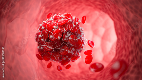 Tableau sur toile 3D illustration of a blood clot, red blood with white blood cells isolate on white background