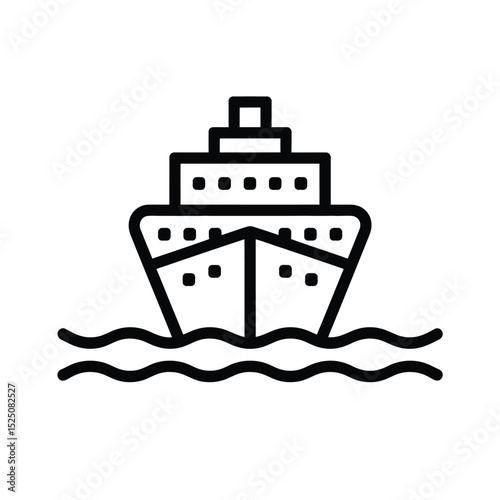 Simple Line Art Illustration of a Ship on Water