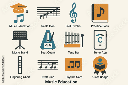 Music education icons: symbols for learning and practice