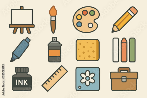 Collection of artistic tools and supplies for creative projects