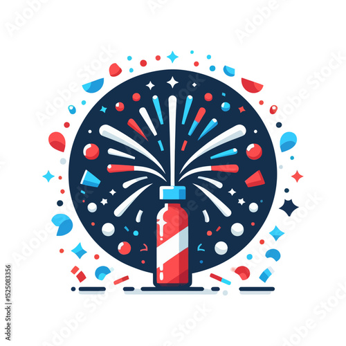 stylized illustration of a firecracker exploding with red, white, and blue elements. Ideal for blogs and websites about celebrations, holidays, fireworks, and festivities.