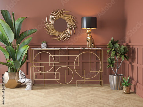 Fototapeta Naklejka Na Ścianę i Meble -  Luxury Interior. Modern art deco living room interior 3D illustration