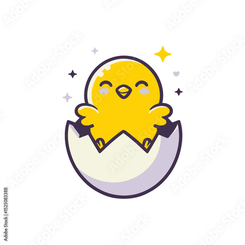 cute yellow chick hatching from a cracked egg, surrounded by sparkles. Ideal for blogs and websites about Easter, spring, new beginnings, and baby animals.