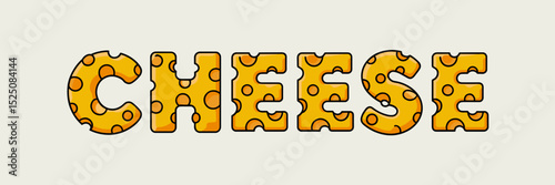 cheese word formed from swiss cheese holes and wedges – great for dairy branding, food packaging, or minimalist graphic design