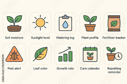 Garden management app icons for plant care and tracking