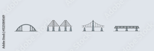 Set of bridge icons featuring various structural types – Great for construction infographics, educational tools, or design templates