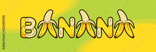 retro banana typography with peeled banana segments – great for tropical fruit branding and fun food packaging