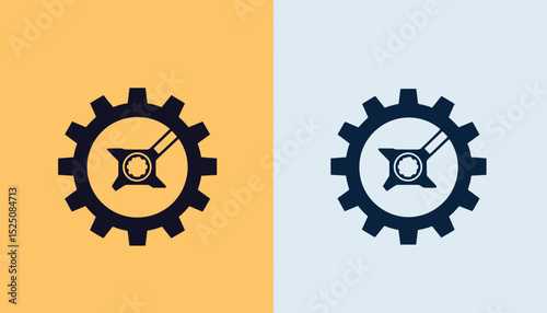 Dual-tone Gear Mechanism Icons on Split Background