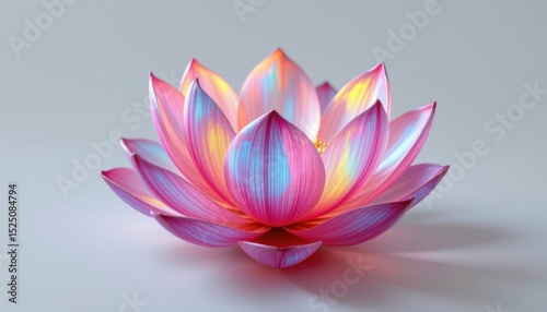 A beautifully lit lotus flower with soft, colorful petals. The intricate detail and delicate design evoke a sense of peace and tranquility.