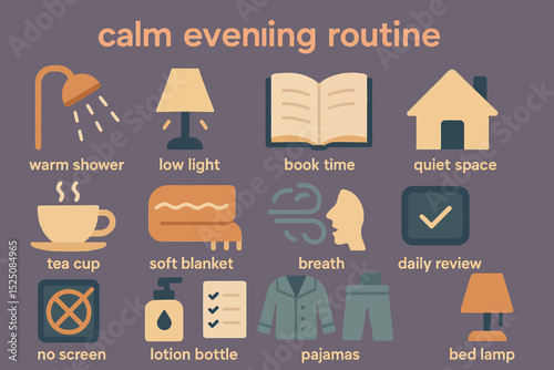 Calm evening routine infographic with relaxing activities