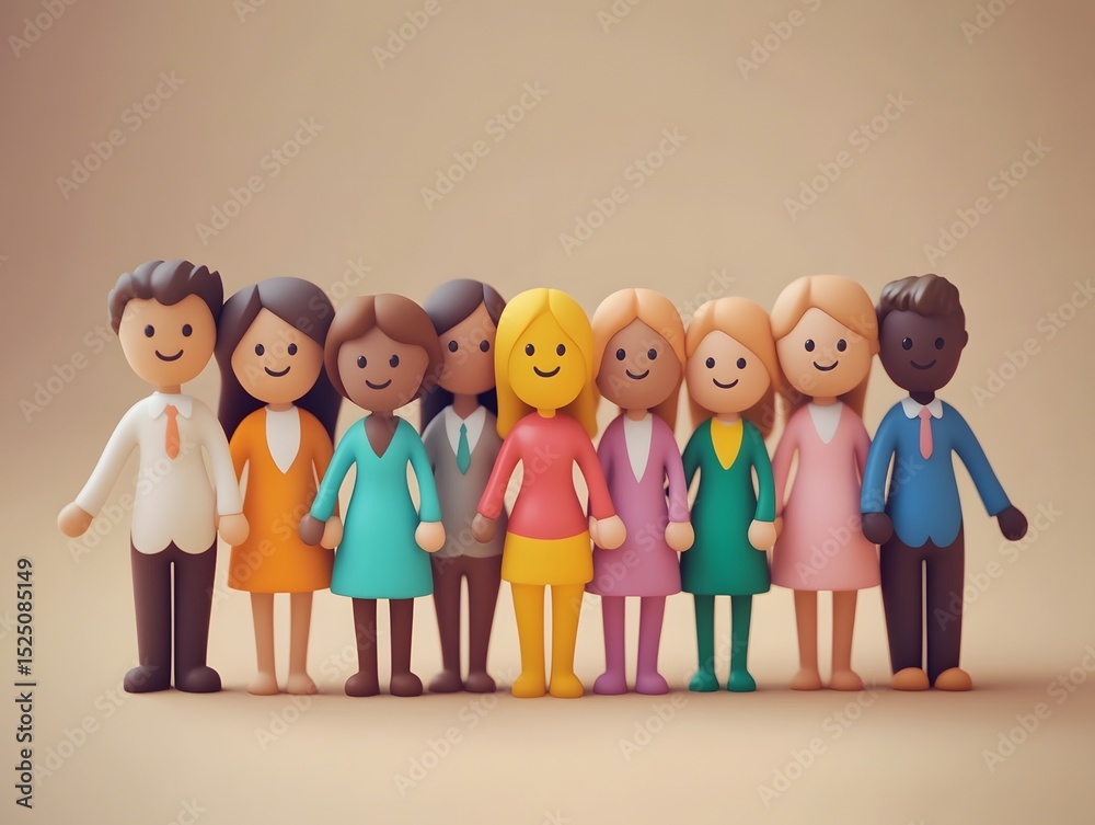 Fototapeta premium Business group in animated 3D clay style, collaborative concept, equal gender mix